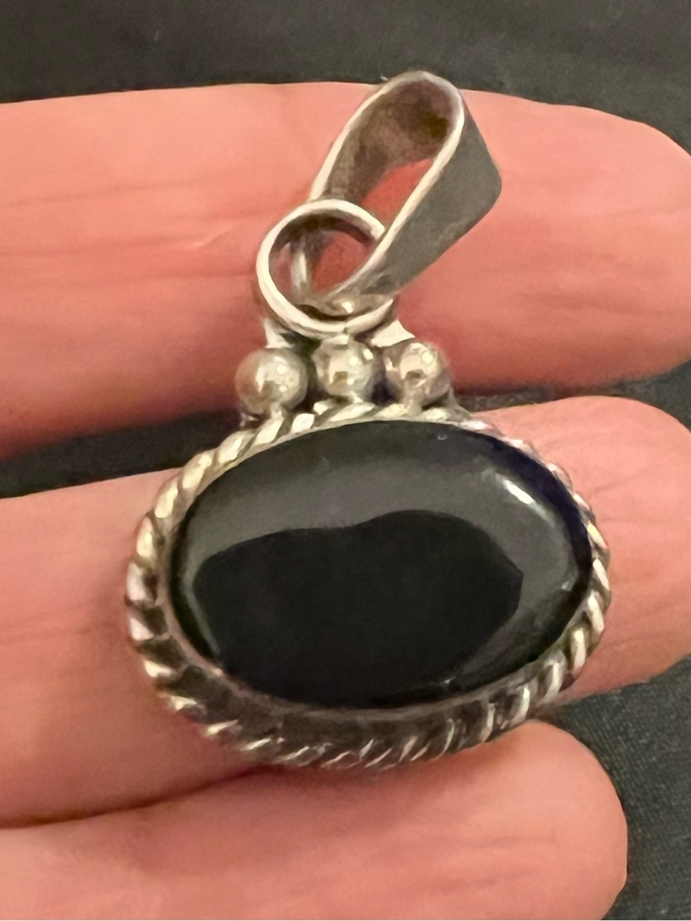 Sterling Silver Black Onyx Oval Pendant